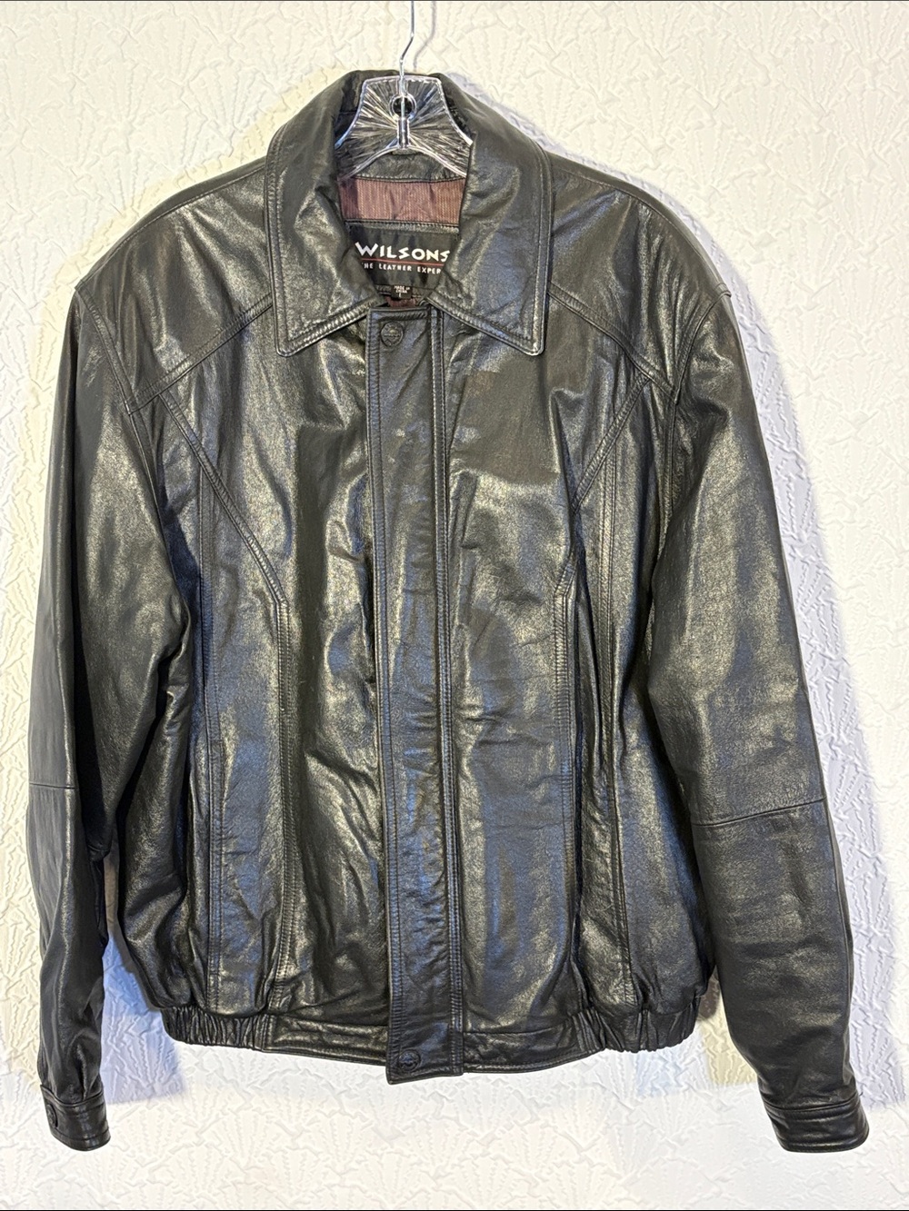 Wilsons Leather Black Bomber Jacket Thinsulate Ultra Insulation Size Large